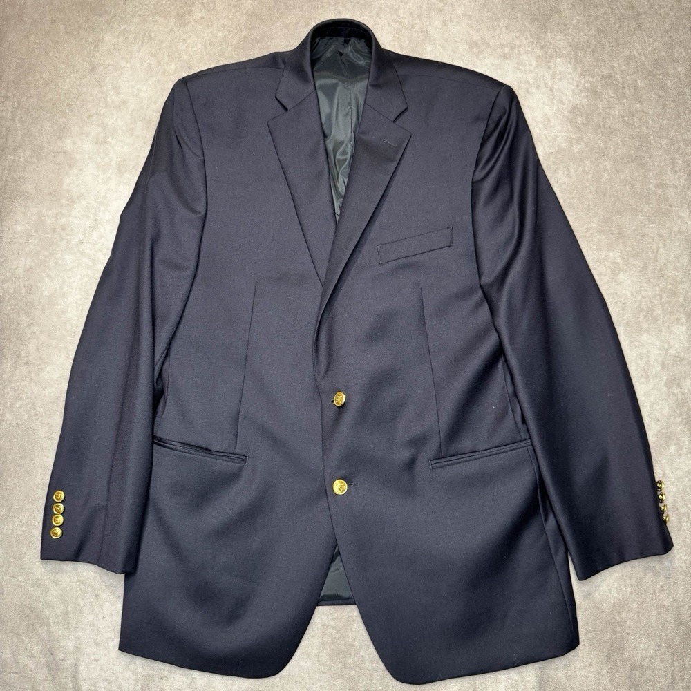 Ralph Lauren Blazer Suit Jacket Men's 44L Navy Blue Gold Buttons 100% Wool